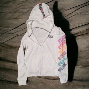 VICTORIA’S SECRET Pink Retro Full Zip Hoodie Sweatshirt Size Large FAST SHIP